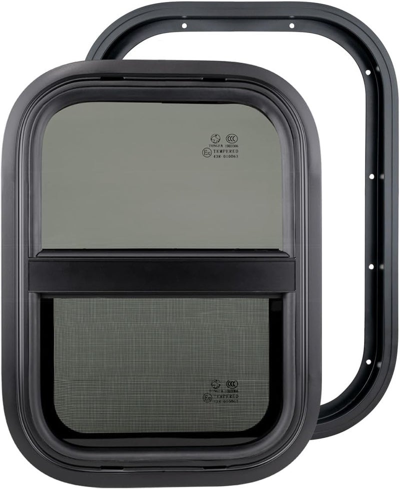 Dulepax نافذة RV عمودية، 14" عرض x 16" ارتفاع نافذة مقطورة مظللة منزل متنقل، استبدال نافذة زجاجية مقواة مع شبكة و حلقة تزيين، معتمدة من DOT - Image 1